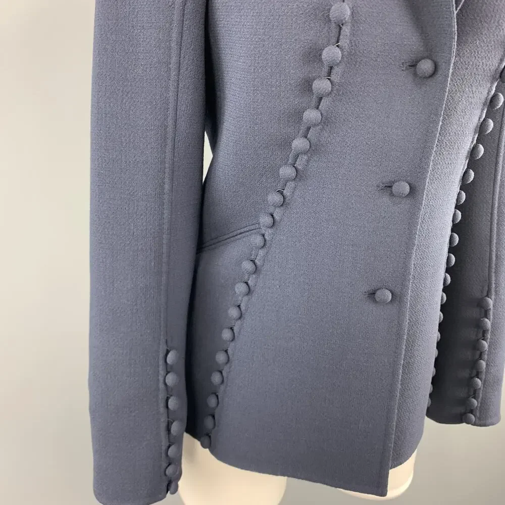 CHADO RALPH RUCCI Size 2 Navy Crepe Wool Button Trim Notch Lapel Jacket - Picture 4 of 10
